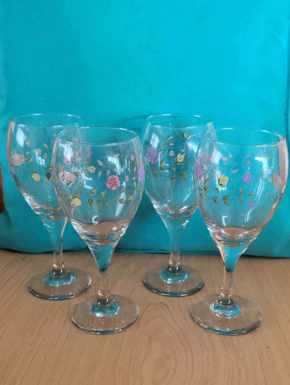 4 Johnson Brothers Summer Chintz Wine Glasses - Pink & Green Floral Design.